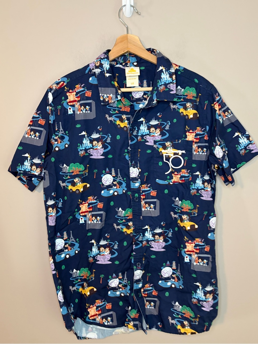 LG Navy Short Sleeve Button-Down Shirt with Multicolor Theme